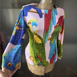 Dolce & Gabbana,jeweltone Multicolor Parrot Print Blouse/top.100 % silk jersey.M